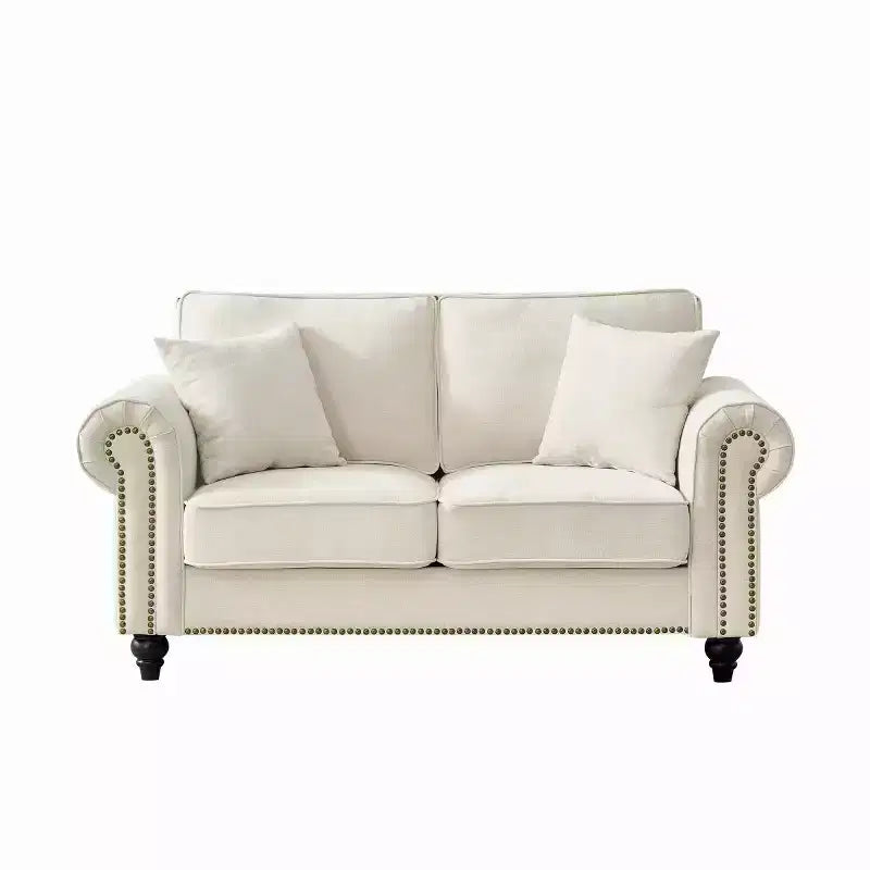 Divano Chesterfield classico a 2 posti (63 pollici) con braccioli arrotolati, seduta profonda e gambe in legno, per soggiorno o appartamento di piccole dimensioni-Panipeachy
