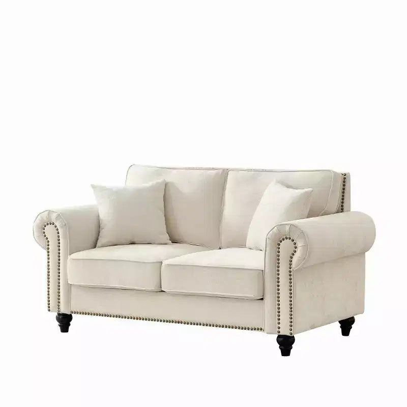 Divano Chesterfield classico a 2 posti (63 pollici) con braccioli arrotolati, seduta profonda e gambe in legno, per soggiorno o appartamento di piccole dimensioni-Panipeachy