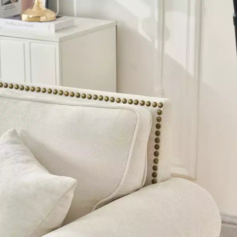 Divano Chesterfield classico a 2 posti (63 pollici) con braccioli arrotolati, seduta profonda e gambe in legno, per soggiorno o appartamento di piccole dimensioni-Panipeachy
