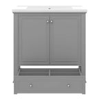 Mobiletto da bagno da 76 cm con lavello e contenitore, mobiletto da bagno in legno con cassetti e ante