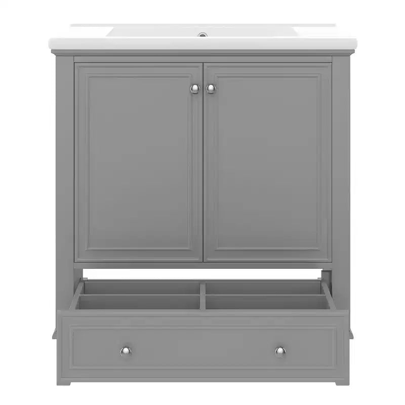 Mobiletto da bagno da 76 cm con lavello e contenitore, mobiletto da bagno in legno con cassetti e ante