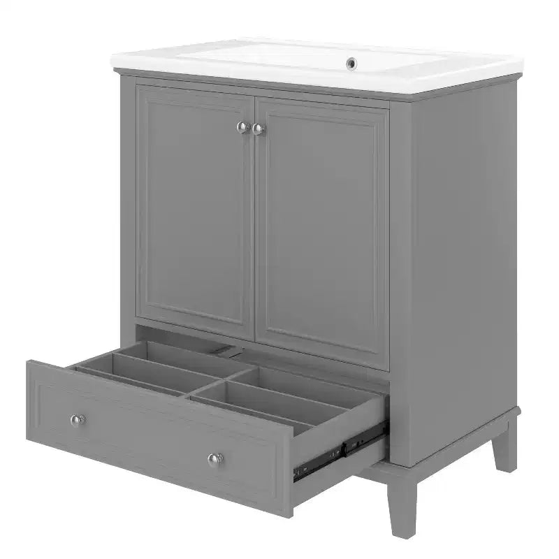 Mobiletto da bagno da 76 cm con lavello e contenitore, mobiletto da bagno in legno con cassetti e ante