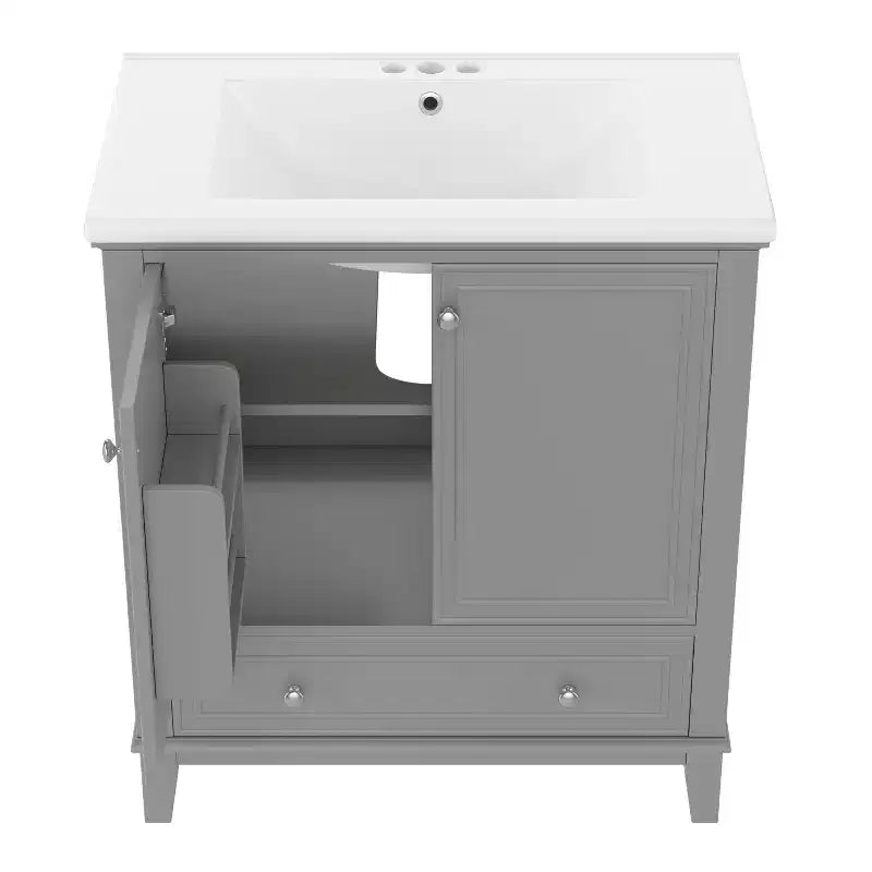 Mobiletto da bagno da 76 cm con lavello e contenitore, mobiletto da bagno in legno con cassetti e ante