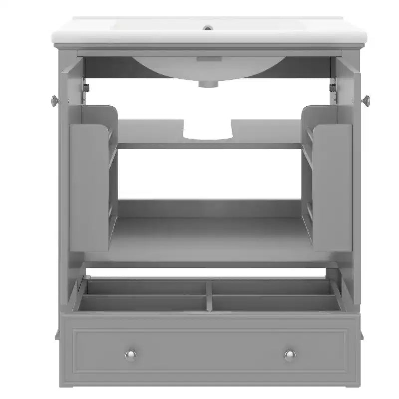 Mobiletto da bagno da 76 cm con lavello e contenitore, mobiletto da bagno in legno con cassetti e ante