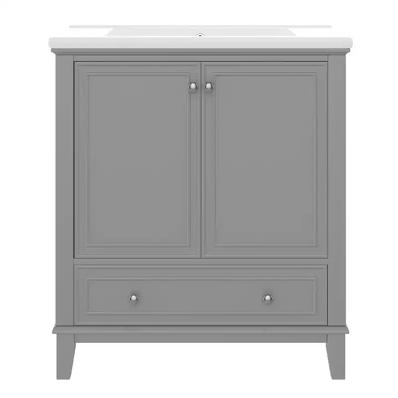Mobiletto da bagno da 76 cm con lavello e contenitore, mobiletto da bagno in legno con cassetti e ante