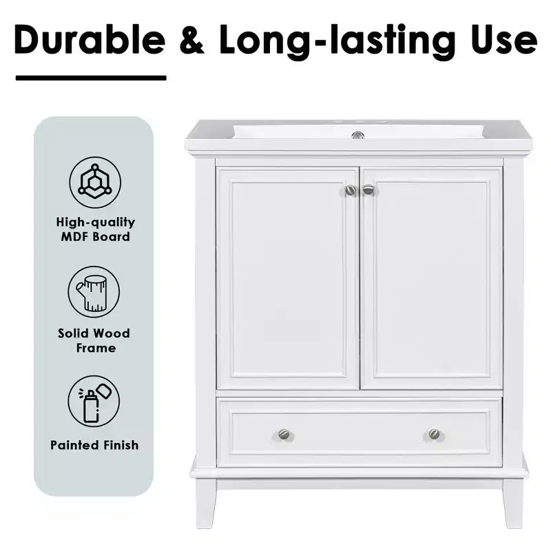 Mobiletto da bagno da 76 cm con lavello e contenitore, mobiletto da bagno in legno con cassetti e ante