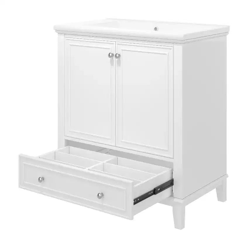 Mobiletto da bagno da 76 cm con lavello e contenitore, mobiletto da bagno in legno con cassetti e ante