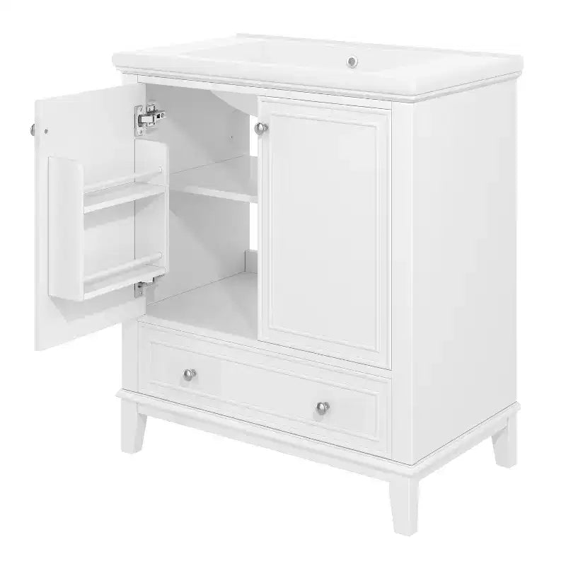 Mobiletto da bagno da 76 cm con lavello e contenitore, mobiletto da bagno in legno con cassetti e ante