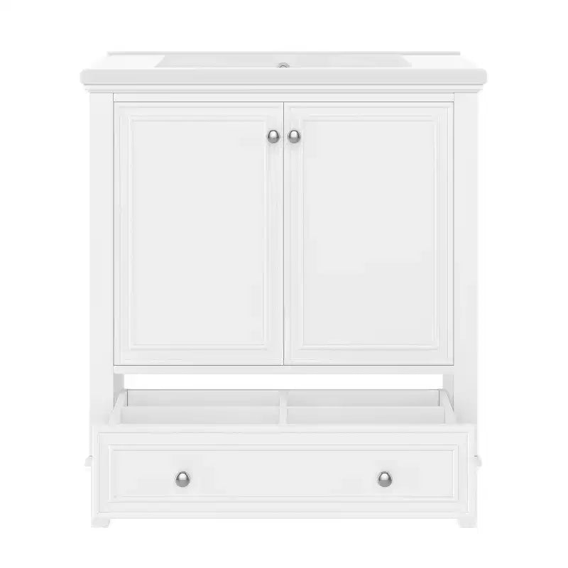 Mobiletto da bagno da 76 cm con lavello e contenitore, mobiletto da bagno in legno con cassetti e ante