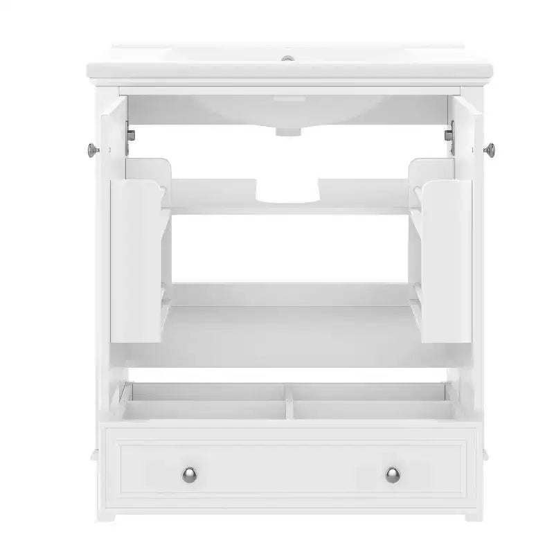 Mobiletto da bagno da 76 cm con lavello e contenitore, mobiletto da bagno in legno con cassetti e ante