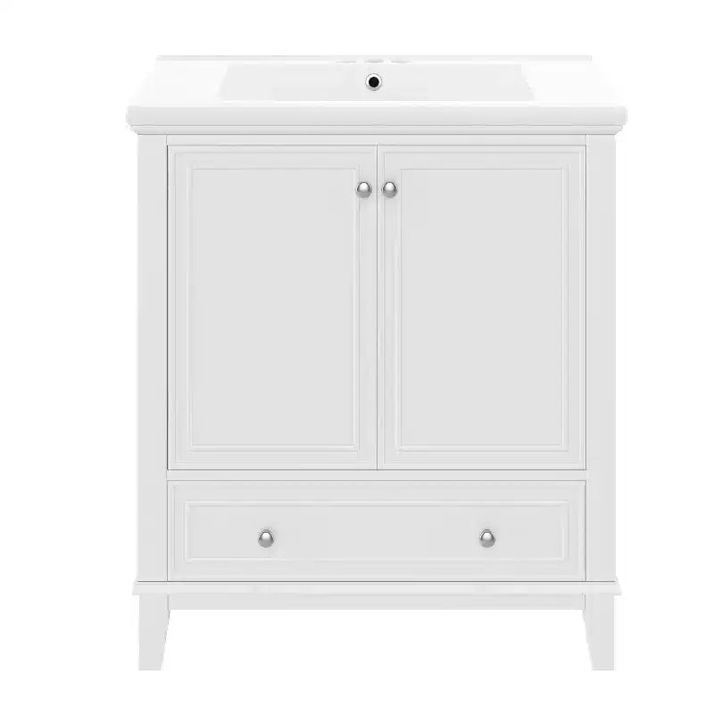 Mobiletto da bagno da 76 cm con lavello e contenitore, mobiletto da bagno in legno con cassetti e ante
