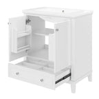 Mobiletto da bagno da 76 cm con lavello e contenitore, mobiletto da bagno in legno con cassetti e ante