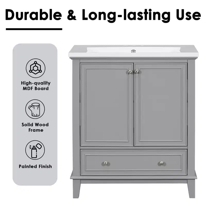Mobiletto da bagno da 76 cm con lavello e contenitore, mobiletto da bagno in legno con cassetti e ante