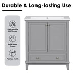 Mobiletto da bagno da 76 cm con lavello e contenitore, mobiletto da bagno in legno con cassetti e ante
