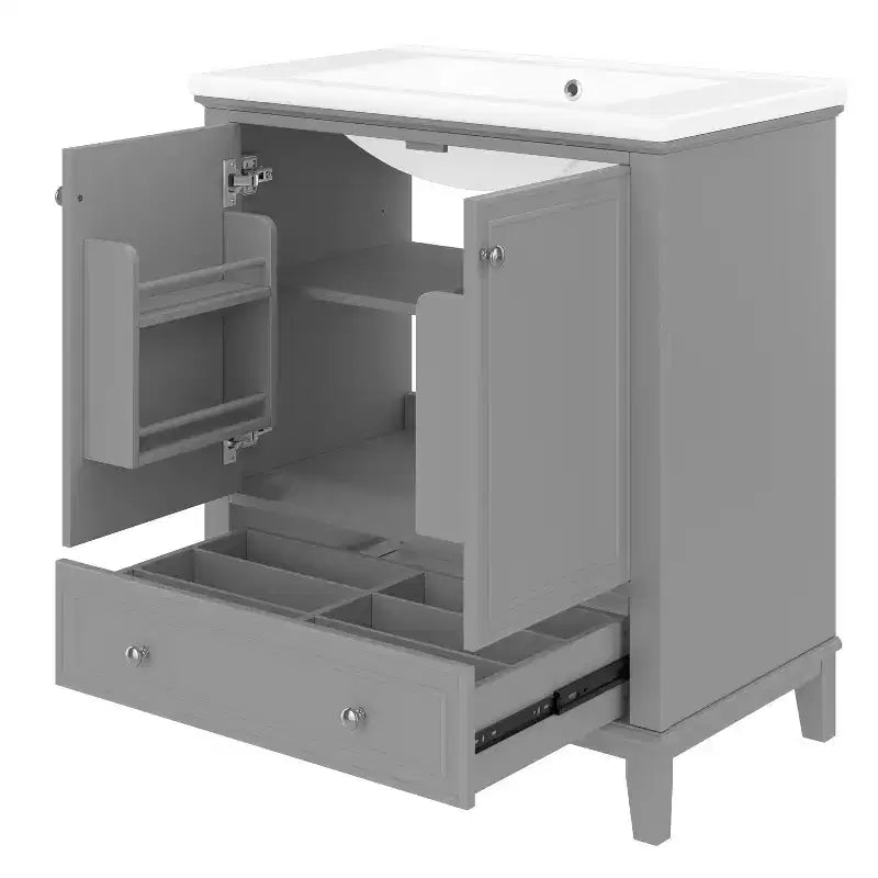 Mobiletto da bagno da 76 cm con lavello e contenitore, mobiletto da bagno in legno con cassetti e ante