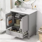 30 Bathroom Vanity Sink Combo with Storage , Wood Bathroom Floor Cabinet with Drawers and Doors