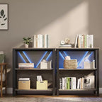 Industrial Bookshelf with LED Lights, Open Metal Display Shelf, Storage Bookshelf, Bedroom, Office, Living Room