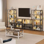 Scaffale industriale con luci LED, scaffale aperto in metallo, libreria contenitore, camera da letto, ufficio, soggiorno