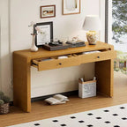 Consolle ricurva con spazio contenitivo, tavolo da ingresso in legno con 2 cassetti, consolle in stile rustico, adatta per ingressi