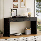 Curved console table with storage space, wooden entryway table with 2 drawers, farmhouse-style console table, suitable for entryways