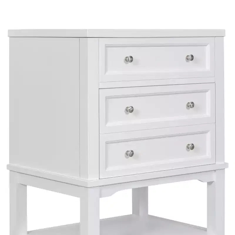 Mobiletto da bagno salvaspazio 24 pollici con lavabo, mobiletto da bagno in legno con cassetti e ripiano aperto, bianco