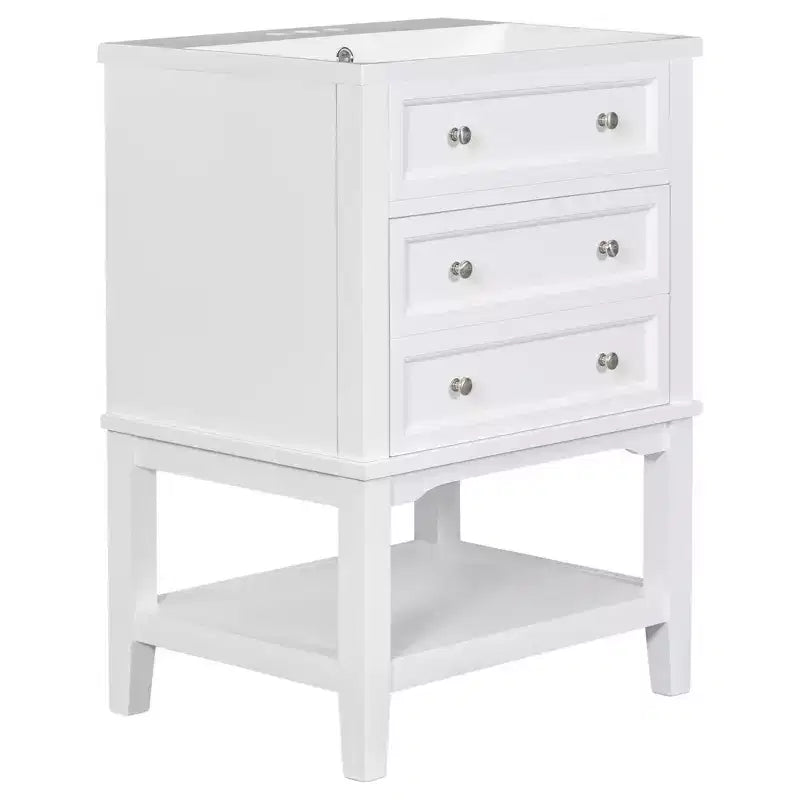 Mobiletto da bagno salvaspazio 24 pollici con lavabo, mobiletto da bagno in legno con cassetti e ripiano aperto, bianco