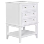Mobiletto da bagno salvaspazio 24 pollici con lavabo, mobiletto da bagno in legno con cassetti e ripiano aperto, bianco