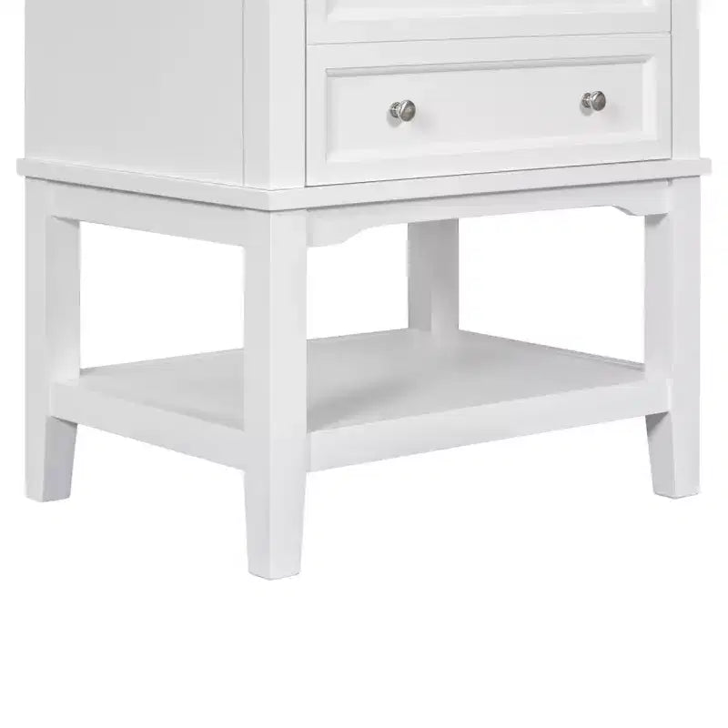 Mobiletto da bagno salvaspazio 24 pollici con lavabo, mobiletto da bagno in legno con cassetti e ripiano aperto, bianco