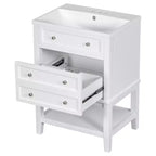 Mobiletto da bagno salvaspazio 24 pollici con lavabo, mobiletto da bagno in legno con cassetti e ripiano aperto, bianco