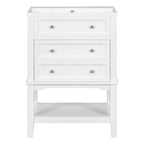 Mobiletto da bagno salvaspazio 24 pollici con lavabo, mobiletto da bagno in legno con cassetti e ripiano aperto, bianco