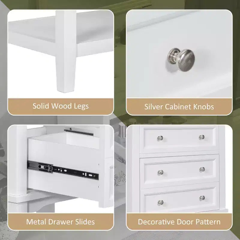 Mobiletto da bagno salvaspazio 24 pollici con lavabo, mobiletto da bagno in legno con cassetti e ripiano aperto, bianco