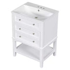 Mobiletto da bagno salvaspazio 24 pollici con lavabo, mobiletto da bagno in legno con cassetti e ripiano aperto, bianco