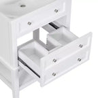 Mobiletto da bagno salvaspazio 24 pollici con lavabo, mobiletto da bagno in legno con cassetti e ripiano aperto, bianco