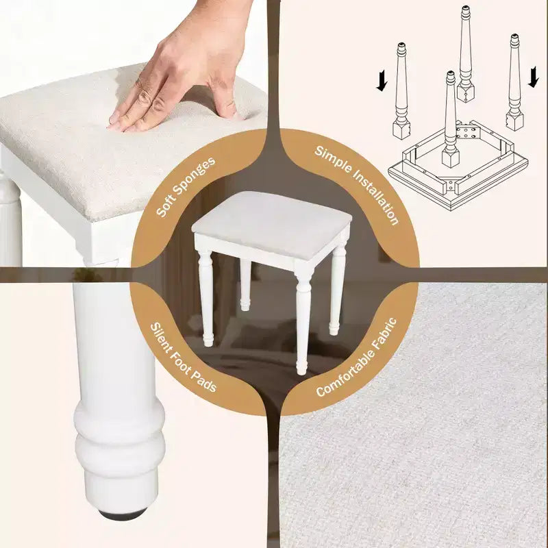 Toeletta da trucco Mobile da trucco Toeletta con 13 lampadine, specchio a tre ante, stazione di ricarica e cassetti portaoggetti, bianco - ModernLuxe