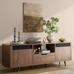 Modern 55 Inch TV Stand For TVs Up To 65 Inch Fluted Media Console With Drawer Charging Station Mid Century Wood Entertainment Center Living Rooms