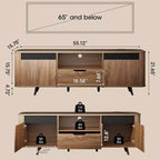 Modern TV Stand da 55 pollici per TV fino a 65 pollici, Consolle multimediale scanalata con cassetto e stazione di ricarica, Mobile TV in legno in stile Mid-Century per soggiorni