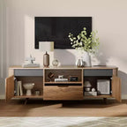 Modern TV Stand da 55 pollici per TV fino a 65 pollici, Consolle multimediale scanalata con cassetto e stazione di ricarica, Mobile TV in legno in stile Mid-Century per soggiorni