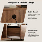 Modern TV Stand da 55 pollici per TV fino a 65 pollici, Consolle multimediale scanalata con cassetto e stazione di ricarica, Mobile TV in legno in stile Mid-Century per soggiorni