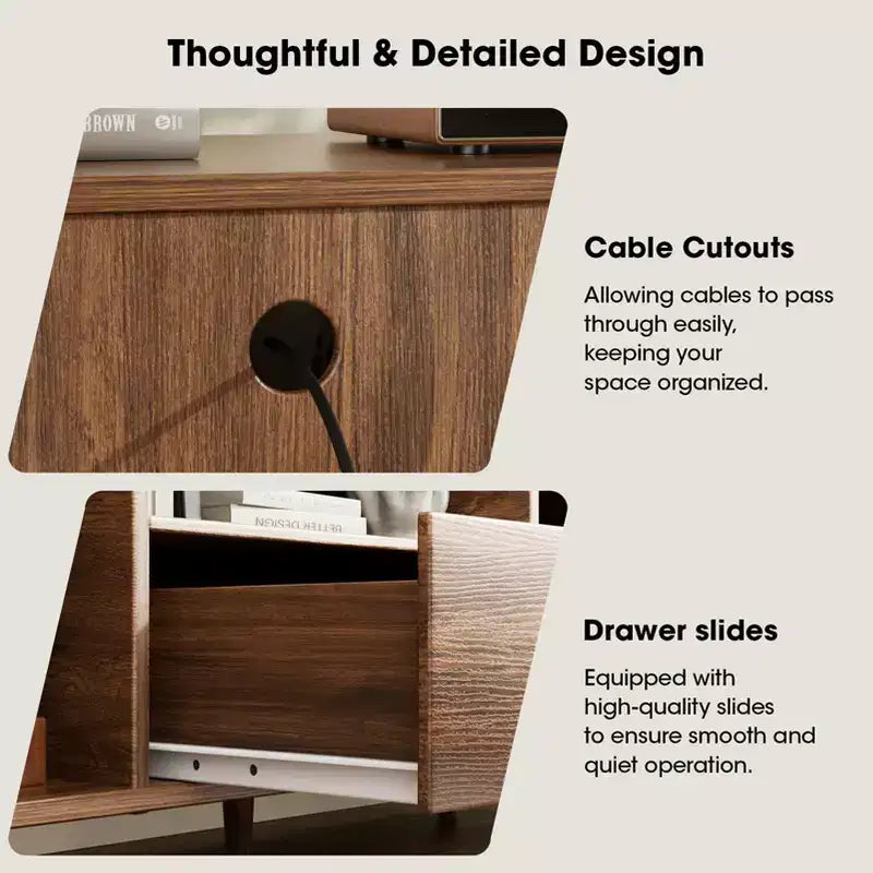 Modern TV Stand da 55 pollici per TV fino a 65 pollici, Consolle multimediale scanalata con cassetto e stazione di ricarica, Mobile TV in legno in stile Mid-Century per soggiorni