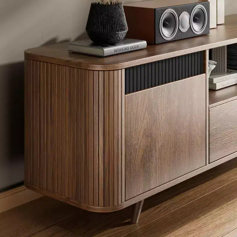 Modern TV Stand da 55 pollici per TV fino a 65 pollici, Consolle multimediale scanalata con cassetto e stazione di ricarica, Mobile TV in legno in stile Mid-Century per soggiorni