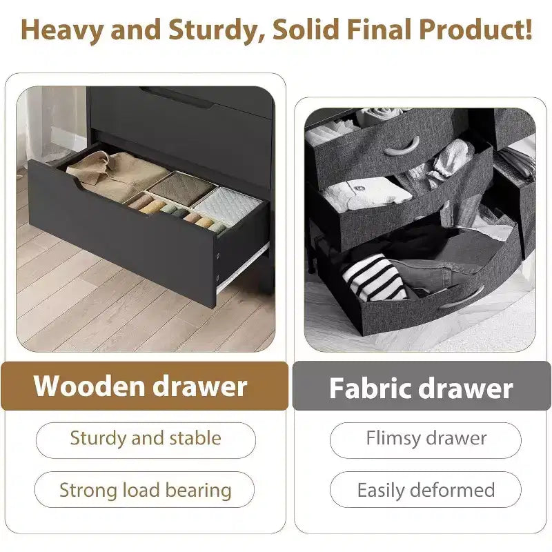 Comò alto a 4 cassetti, mobile contenitore verticale in legno da 105 cm con design autoportante per camera da letto, soggiorno, corridoio e ingresso, nero