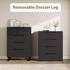 Comò alto a 4 cassetti, mobile contenitore verticale in legno da 105 cm con design autoportante per camera da letto, soggiorno, corridoio e ingresso, nero