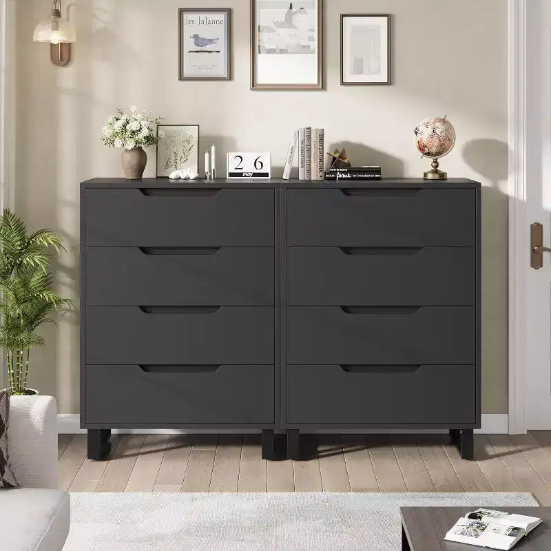 Comò alto a 4 cassetti, mobile contenitore verticale in legno da 105 cm con design autoportante per camera da letto, soggiorno, corridoio e ingresso, nero