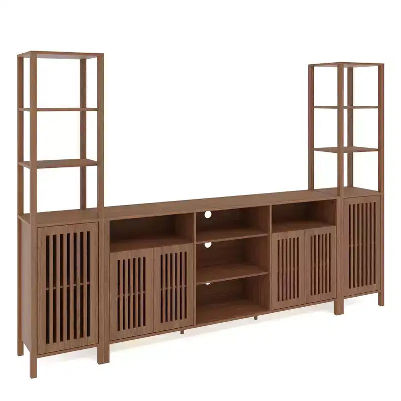 Mobile TV con Libreria, Mobile TV Stile Rustico per Televisori da 70 Pollici, Mobile TV per Soggiorno con Ripiani Regolabili e Mobile Contenitore