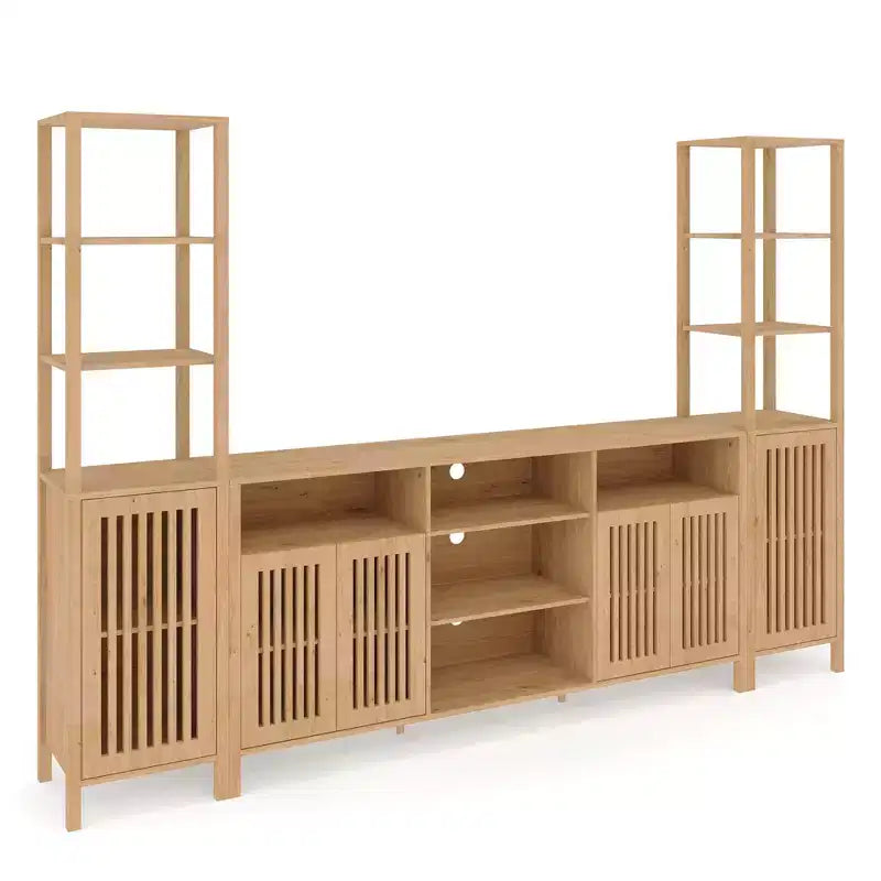 Mobile TV con Libreria, Mobile TV Stile Rustico per Televisori da 70 Pollici, Mobile TV per Soggiorno con Ripiani Regolabili e Mobile Contenitore