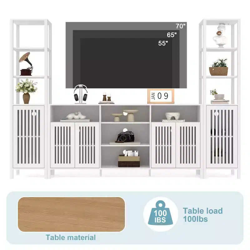 Mobile TV con Libreria, Mobile TV Stile Rustico per Televisori da 70 Pollici, Mobile TV per Soggiorno con Ripiani Regolabili e Mobile Contenitore