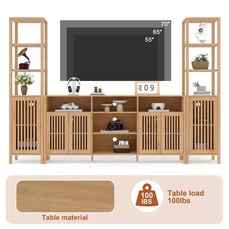 Mobile TV con Libreria, Mobile TV Stile Rustico per Televisori da 70 Pollici, Mobile TV per Soggiorno con Ripiani Regolabili e Mobile Contenitore