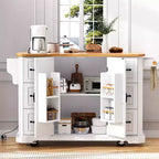 GDFStudio Agnes 56 Isola Cucina con Rotelle a Strisce Verticali Goffrate con Anta a Ribalta, Presa Elettrica e 6 Cassetti