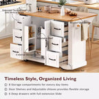 GDFStudio Agnes 56 Isola Cucina con Rotelle a Strisce Verticali Goffrate con Anta a Ribalta, Presa Elettrica e 6 Cassetti