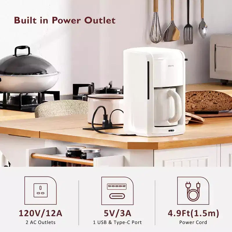 GDFStudio Agnes 56 Isola Cucina con Rotelle a Strisce Verticali Goffrate con Anta a Ribalta, Presa Elettrica e 6 Cassetti